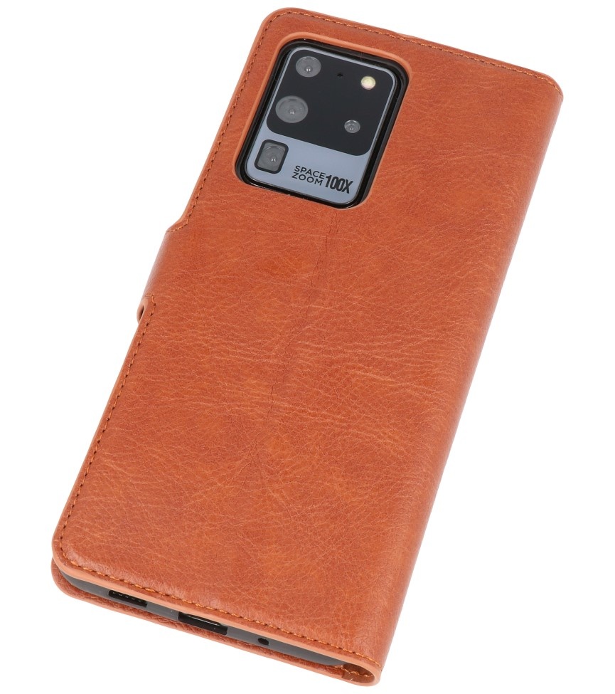 Hoesjes geschikt voor Samsung Luxe Portemonnee Hoesje voor Samsung Galaxy S20 Ultra Bruin