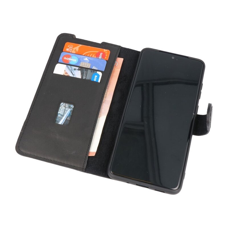 Étui Bookstyle MF en cuir fait main pour Samsung Galaxy S20 Plus Noir