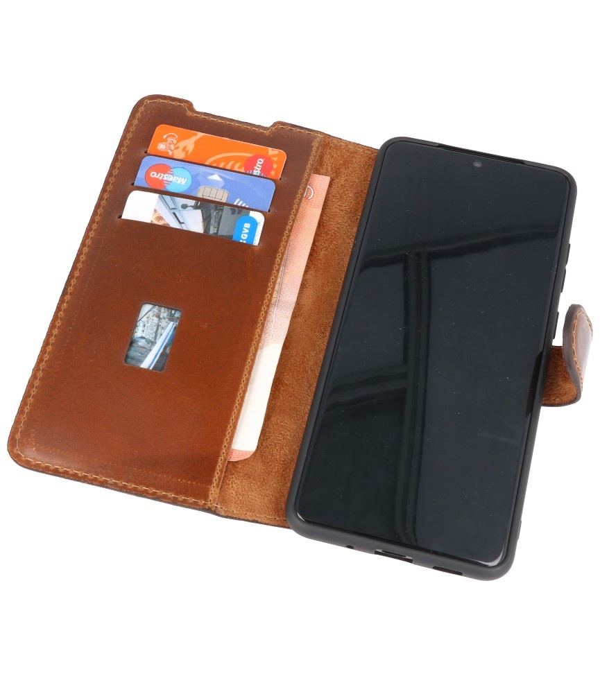 Custodia a libro in pelle MF fatta a mano per Samsung Galaxy S20 Ultra marrone