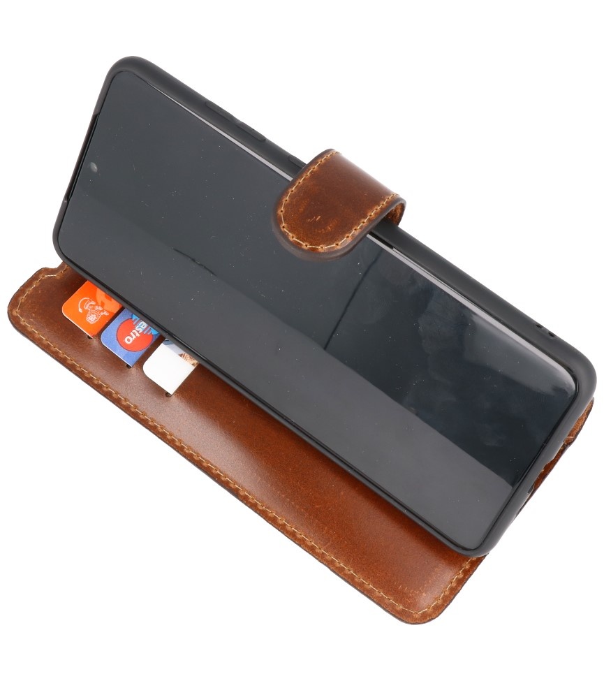 Custodia a libro in pelle MF fatta a mano per Samsung Galaxy S20 Ultra marrone