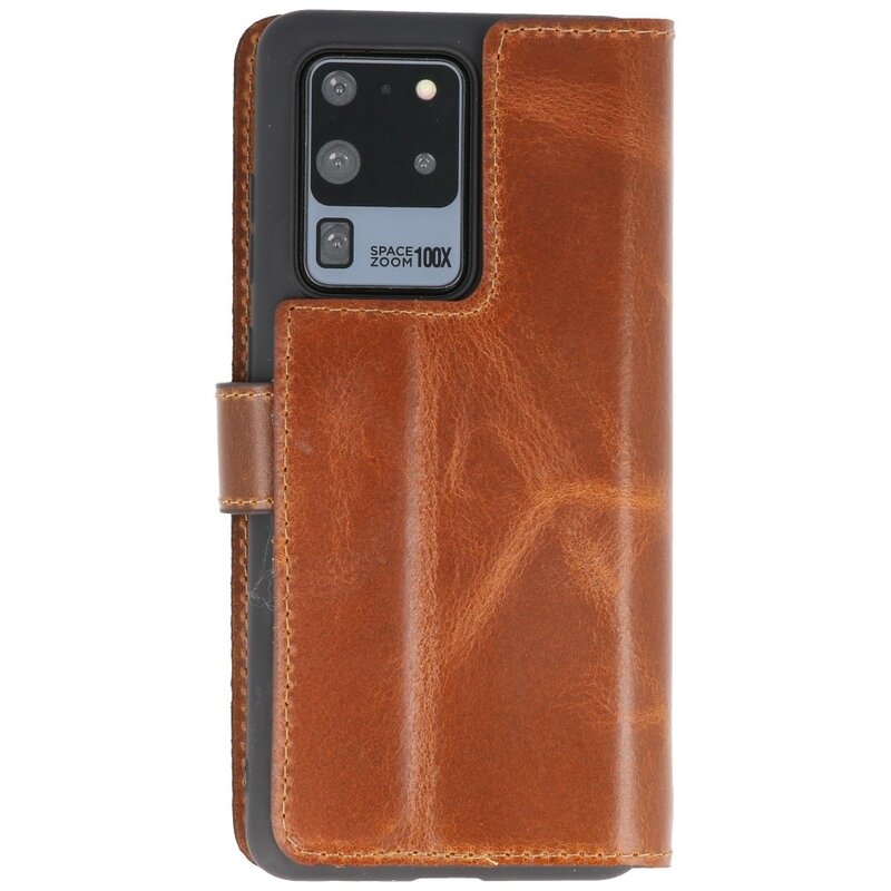 Custodia a libro in pelle MF fatta a mano per Samsung Galaxy S20 Ultra marrone