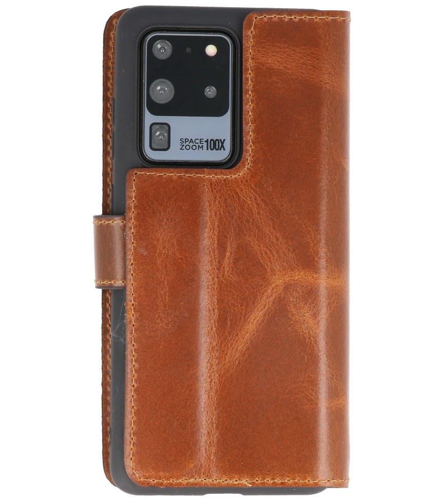 MF Handmade Leather Bookstyle Case for Samsung Galaxy S20 Ultra Brown