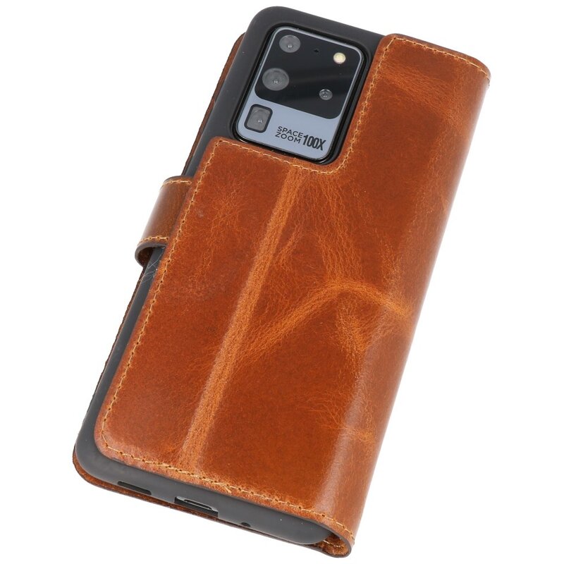 Funda de cuero hecha a mano MF Bookstyle para Samsung Galaxy S20 Ultra Brown