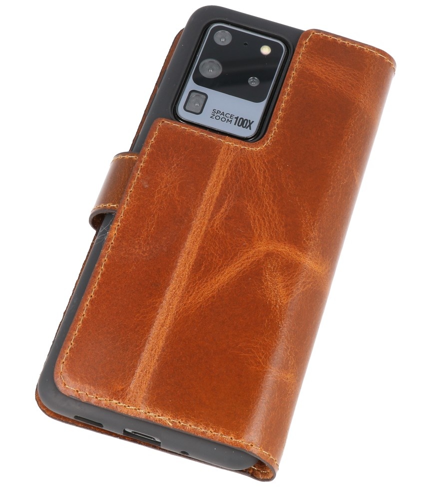 Funda de cuero hecha a mano MF Bookstyle para Samsung Galaxy S20 Ultra Brown