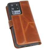 Funda de cuero hecha a mano MF Bookstyle para Samsung Galaxy S20 Ultra Brown