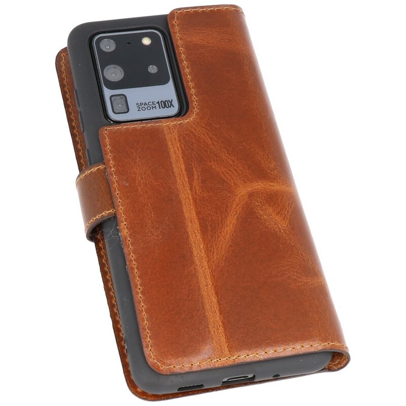 Funda de cuero hecha a mano MF Bookstyle para Samsung Galaxy S20 Ultra Brown