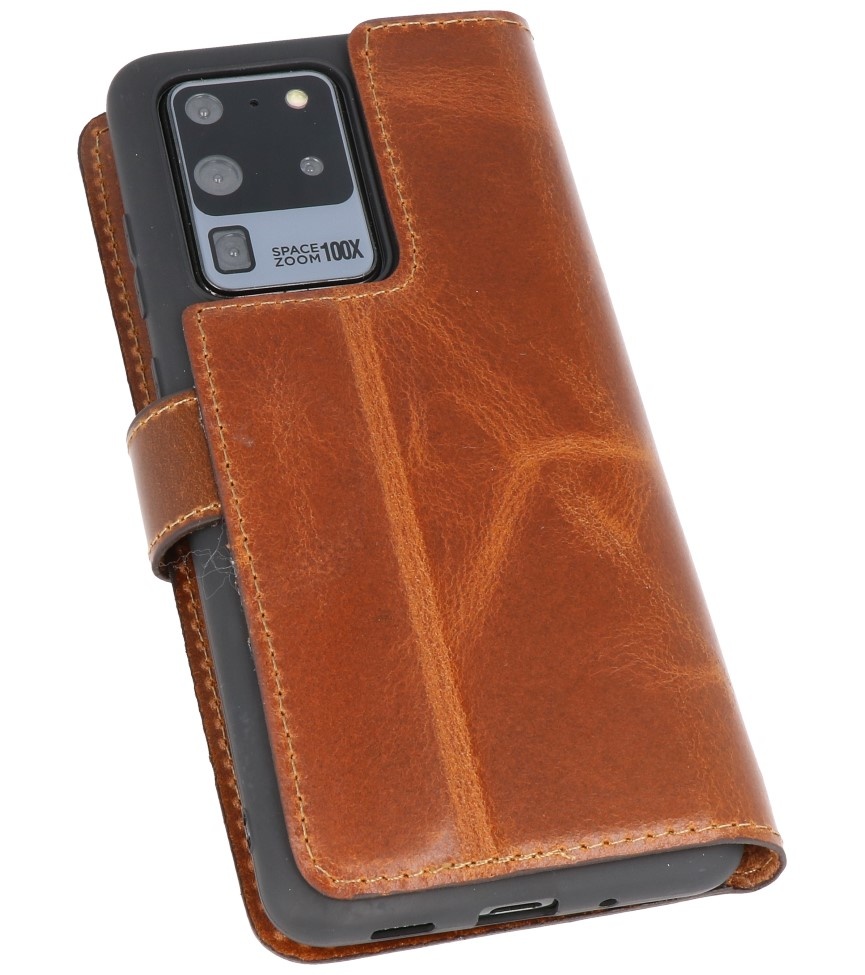 Étui Bookstyle MF en cuir fait main pour Samsung Galaxy S20 Ultra Brown