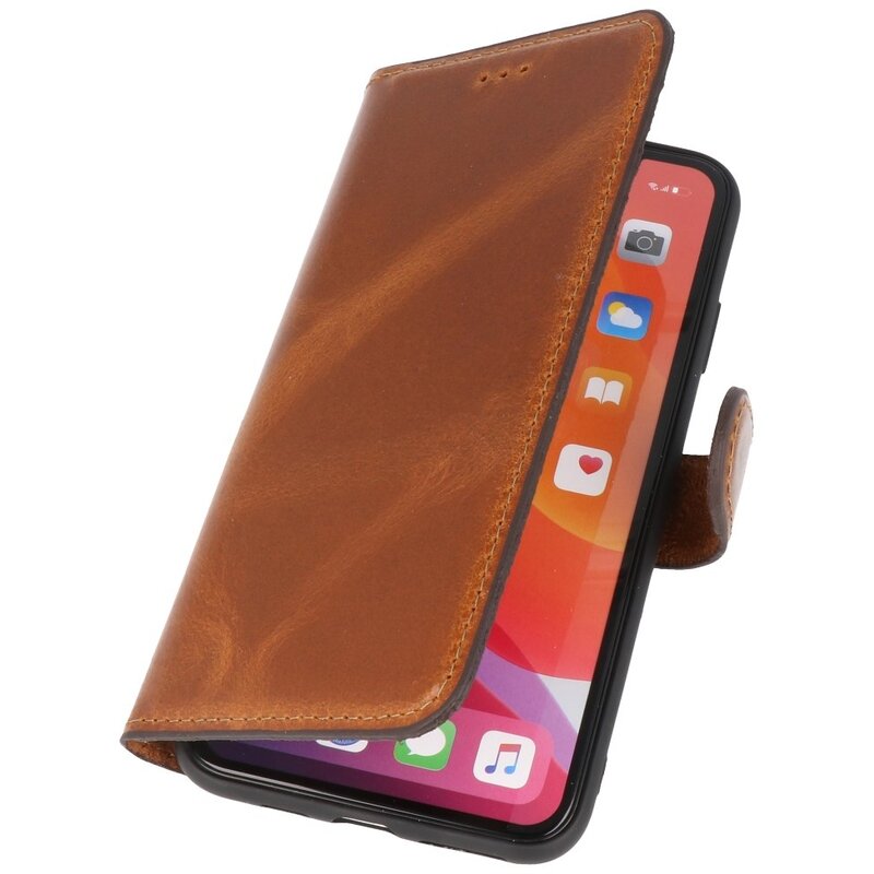 Custodia a libro in pelle fatta a mano MF per iPhone Xs Max marrone