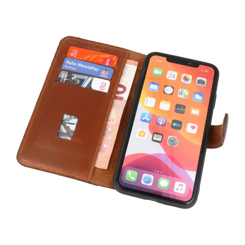 Custodia a libro in pelle fatta a mano MF per iPhone Xs Max marrone