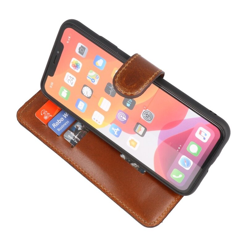 Étui de bibliothèque en cuir MF fait main iPhone Xs Max marron