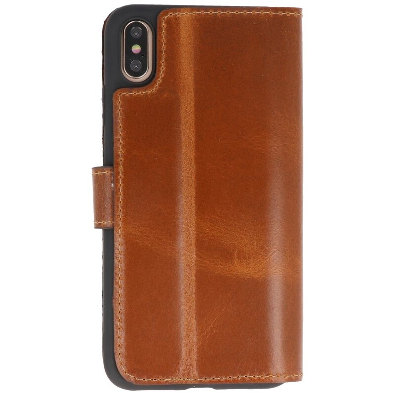 Custodia a libro in pelle fatta a mano MF per iPhone Xs Max marrone