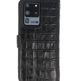 Funda de cuero hecha a mano de cocodrilo MF Samsung Galaxy S20 Ultra negro