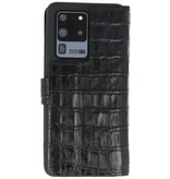 Funda de cuero hecha a mano de cocodrilo MF Samsung Galaxy S20 Ultra negro
