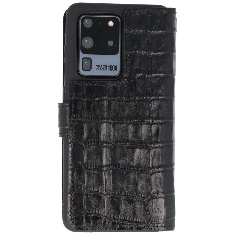 Custodia in pelle fatta a mano MF in coccodrillo Samsung Galaxy S20 Ultra nera