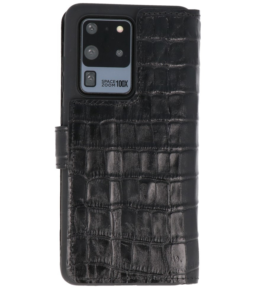 Funda de cuero hecha a mano de cocodrilo MF Samsung Galaxy S20 Ultra negro