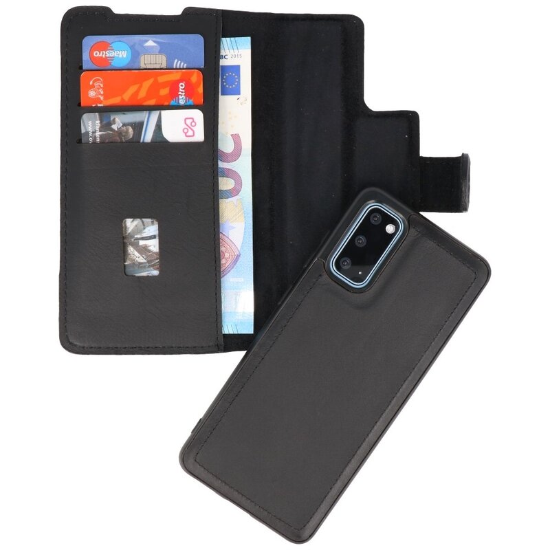 Custodia a libro in pelle MF fatta a mano 2 in 1 per Samsung Galaxy S20 nera