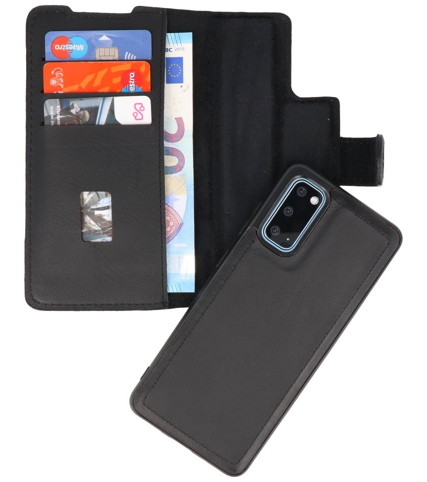 MF Håndlavet 2 i 1 læderbogtype taske til Samsung Galaxy S20 Sort