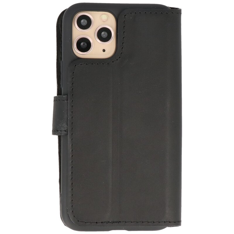 Custodia a libro in pelle MF fatta a mano per iPhone 11 Pro Max nera