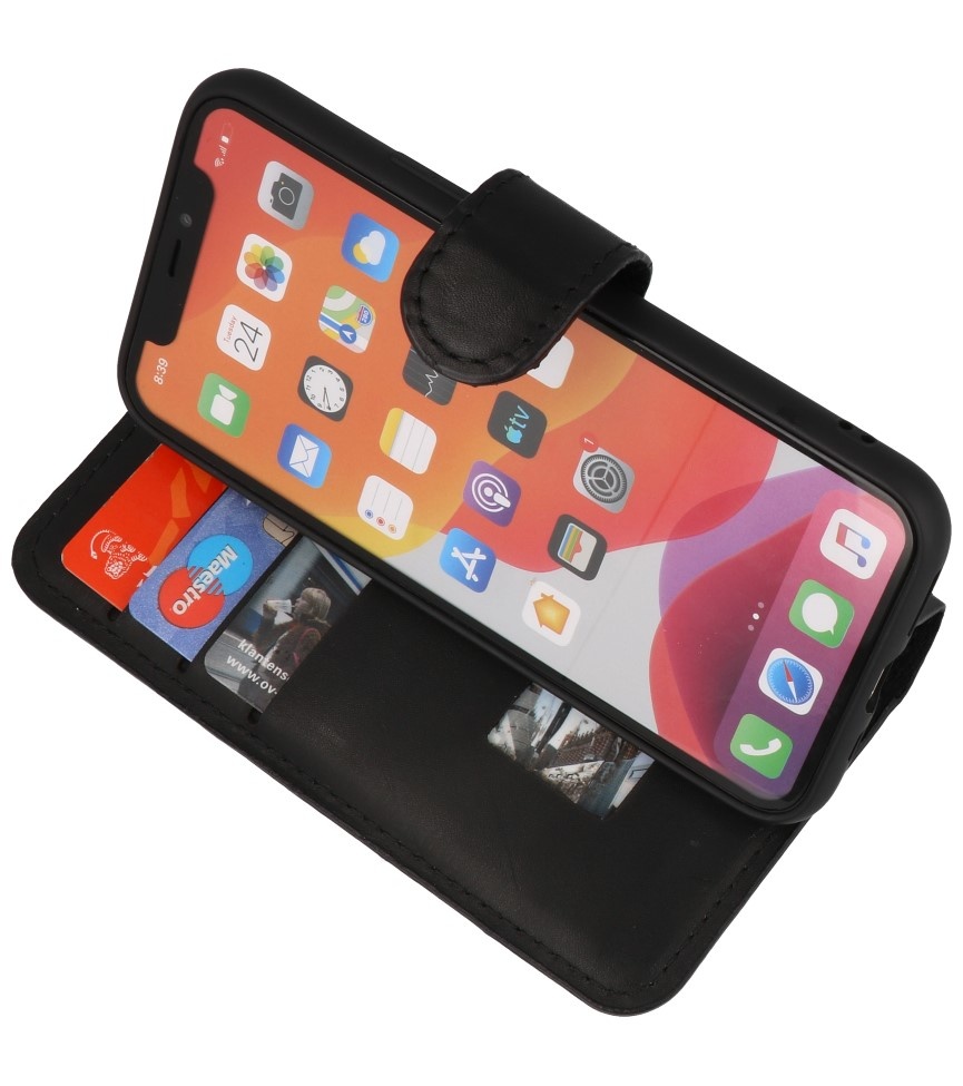 Funda de cuero hecha a mano MF Bookstyle iPhone 11 Pro Max negro