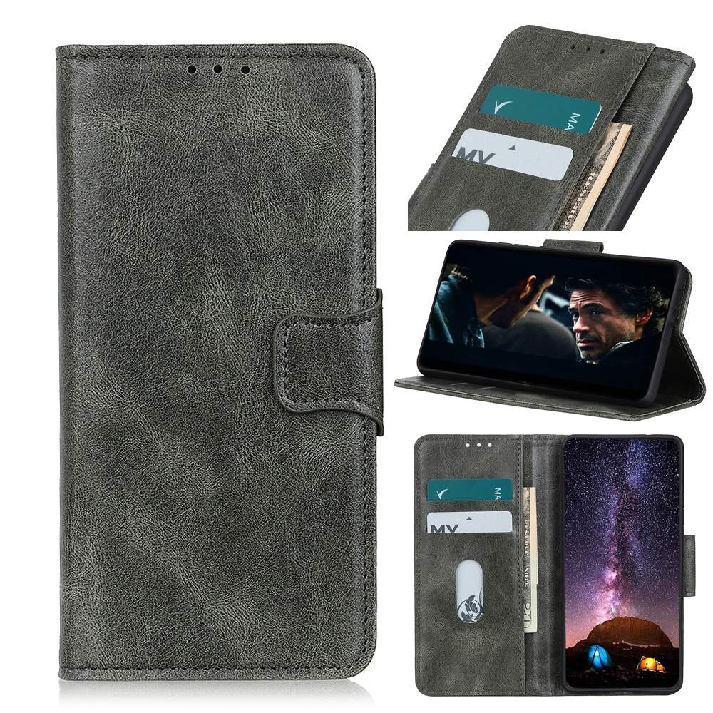 Pull Up PU Bookstyle de cuero para Samsung Galaxy A41 verde oscuro