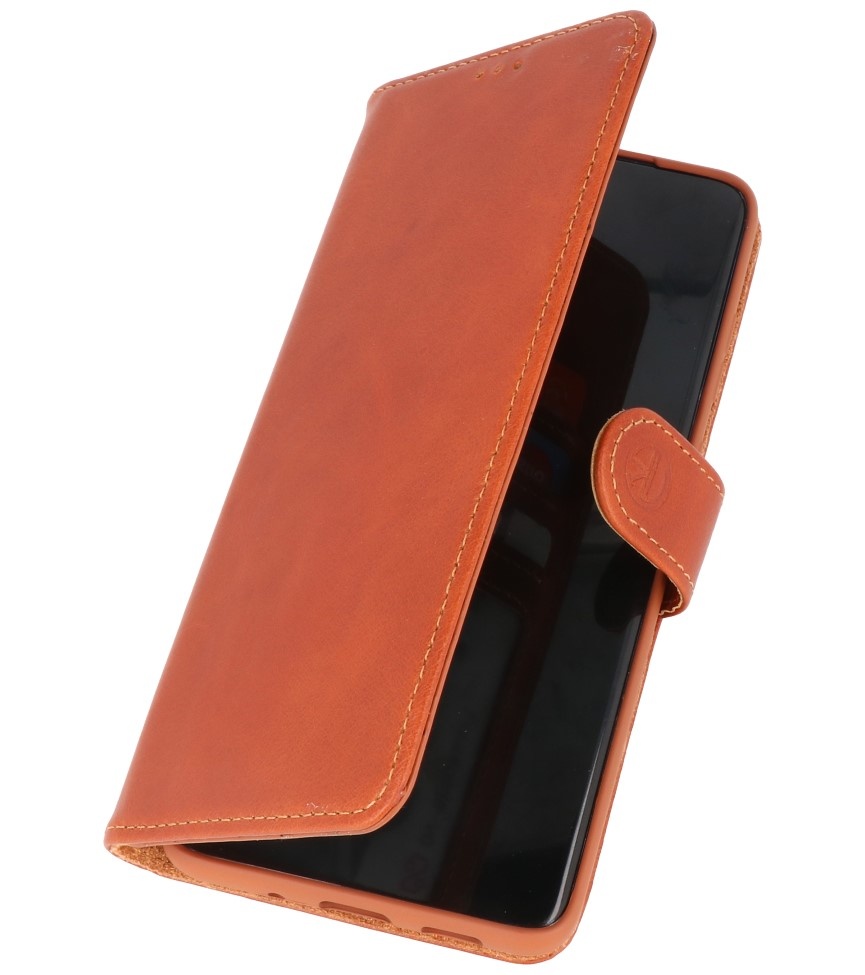 Rico Vitello Funda tipo libro de cuero genuino para Samsung Galaxy 20 Marrón