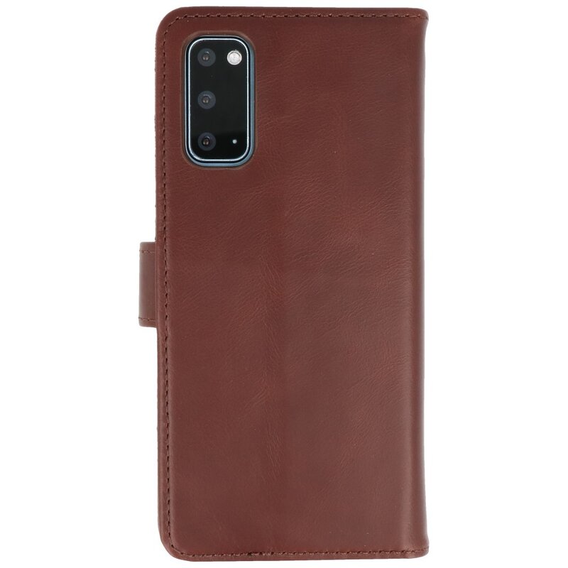 Rico Vitello Funda tipo libro de cuero genuino para Samsung Galaxy 20 Mocca