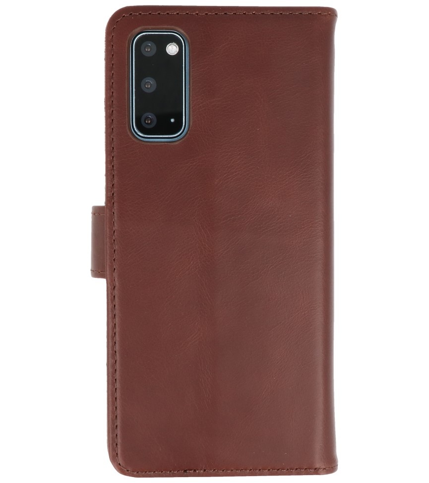 Rico Vitello Funda tipo libro de cuero genuino para Samsung Galaxy 20 Mocca