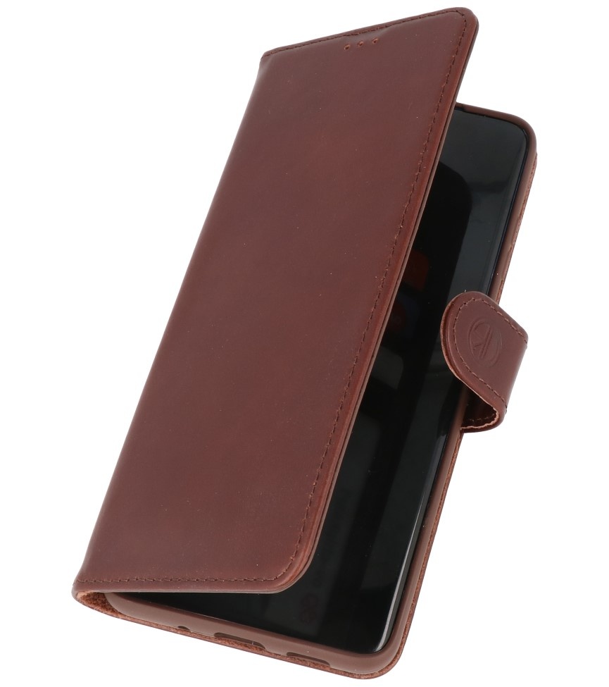 Rico Vitello Funda tipo libro de cuero genuino para Samsung Galaxy 20 Mocca