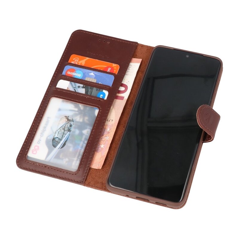 Rico Vitello Funda tipo libro de cuero genuino para Samsung Galaxy 20 Mocca