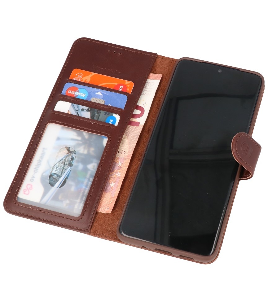 Rico Vitello Funda tipo libro de cuero genuino para Samsung Galaxy 20 Mocca