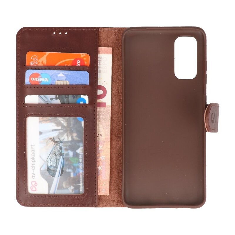 Rico Vitello Funda tipo libro de cuero genuino para Samsung Galaxy 20 Mocca