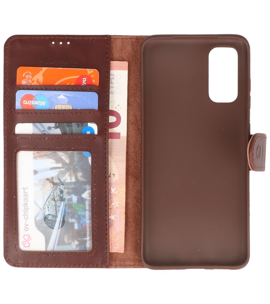 Rico Vitello Funda tipo libro de cuero genuino para Samsung Galaxy 20 Mocca