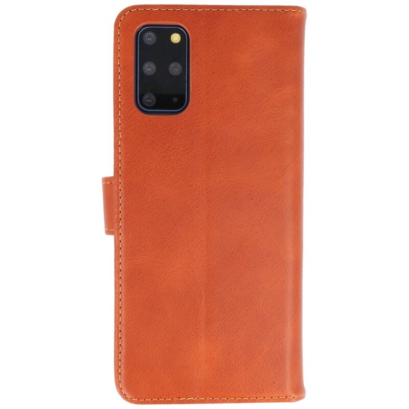 Rico Vitello Funda tipo libro de cuero genuino para Samsung Galaxy 20 Plus Marrón