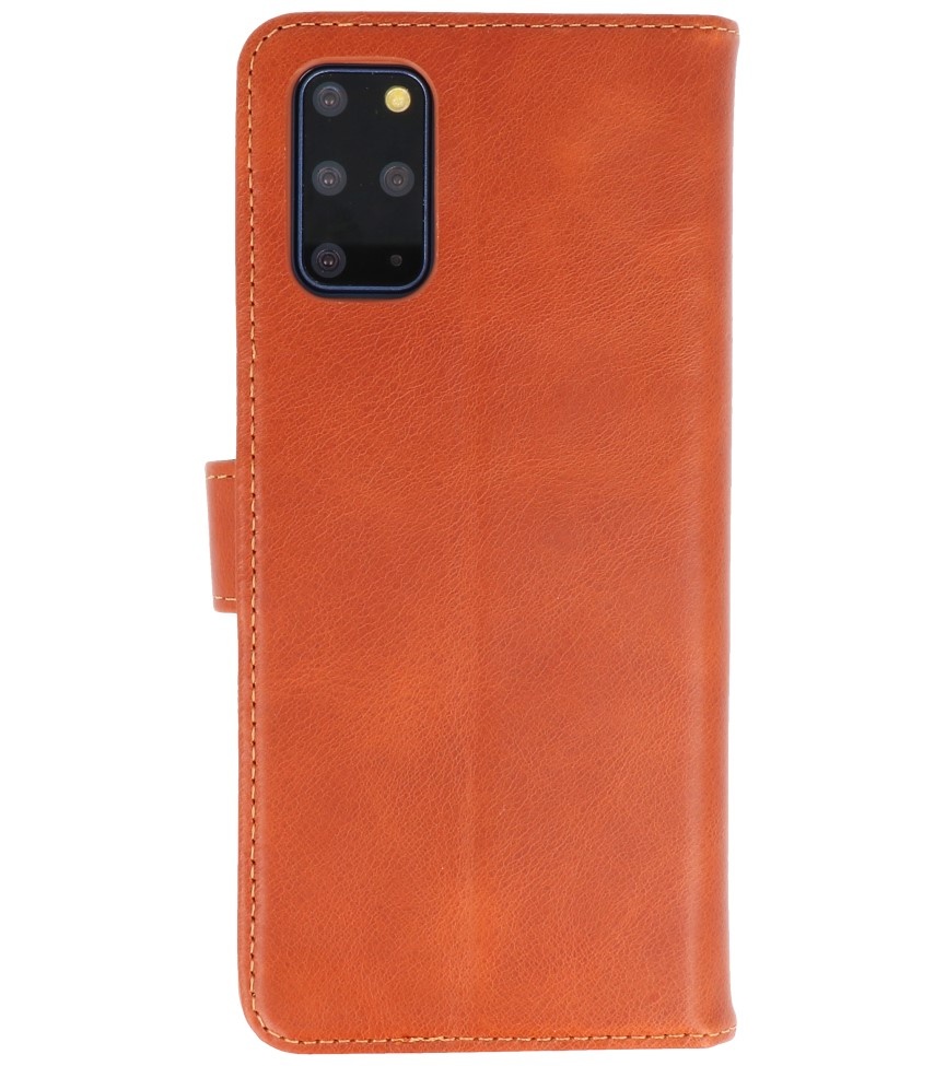 Rico Vitello Funda tipo libro de cuero genuino para Samsung Galaxy 20 Plus Marrón