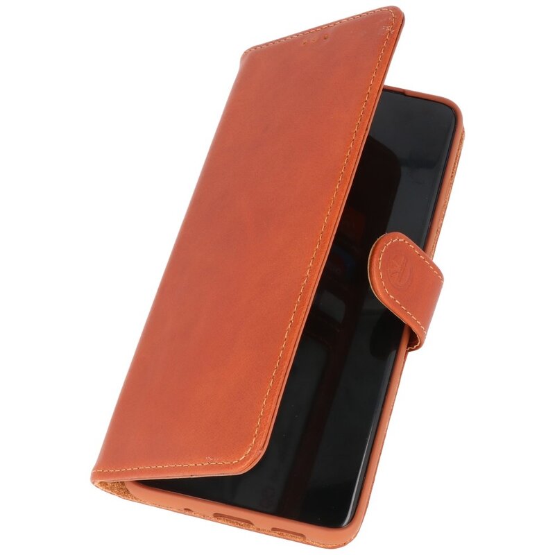 Rico Vitello Funda tipo libro de cuero genuino para Samsung Galaxy 20 Plus Marrón