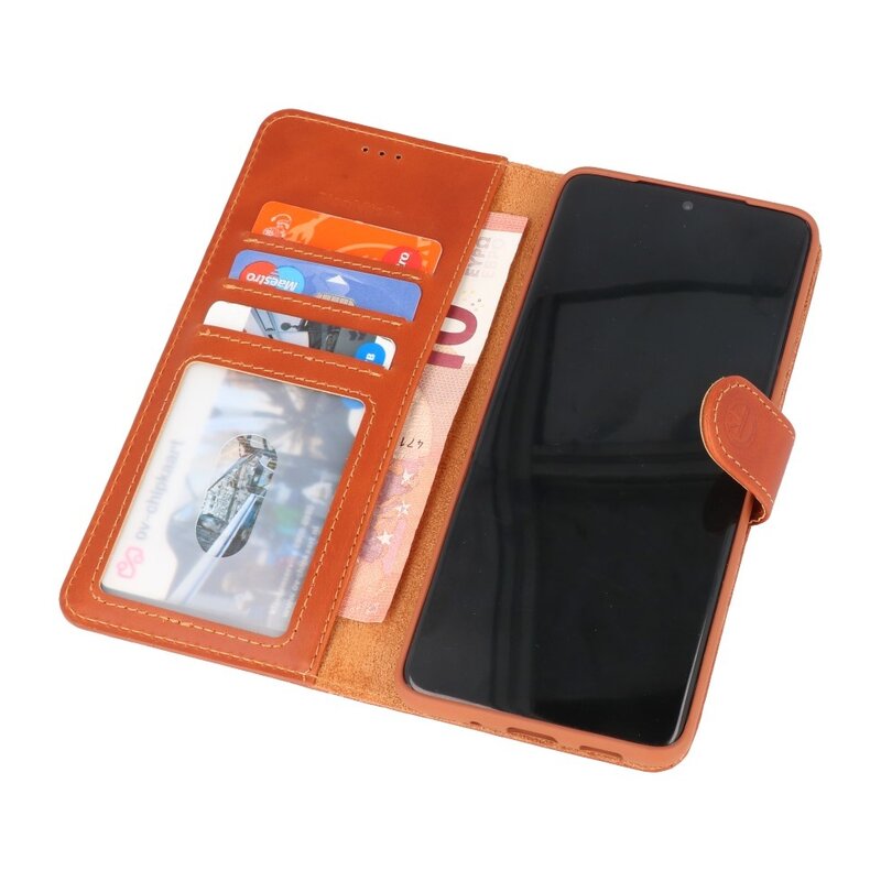 Rico Vitello Funda tipo libro de cuero genuino para Samsung Galaxy 20 Plus Marrón