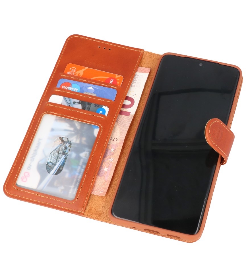 Rico Vitello Funda tipo libro de cuero genuino para Samsung Galaxy 20 Plus Marrón