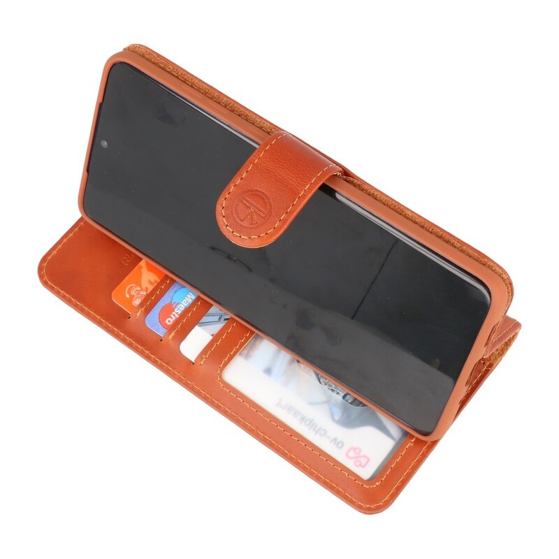 Rico Vitello Funda tipo libro de cuero genuino para Samsung Galaxy 20 Plus Marrón