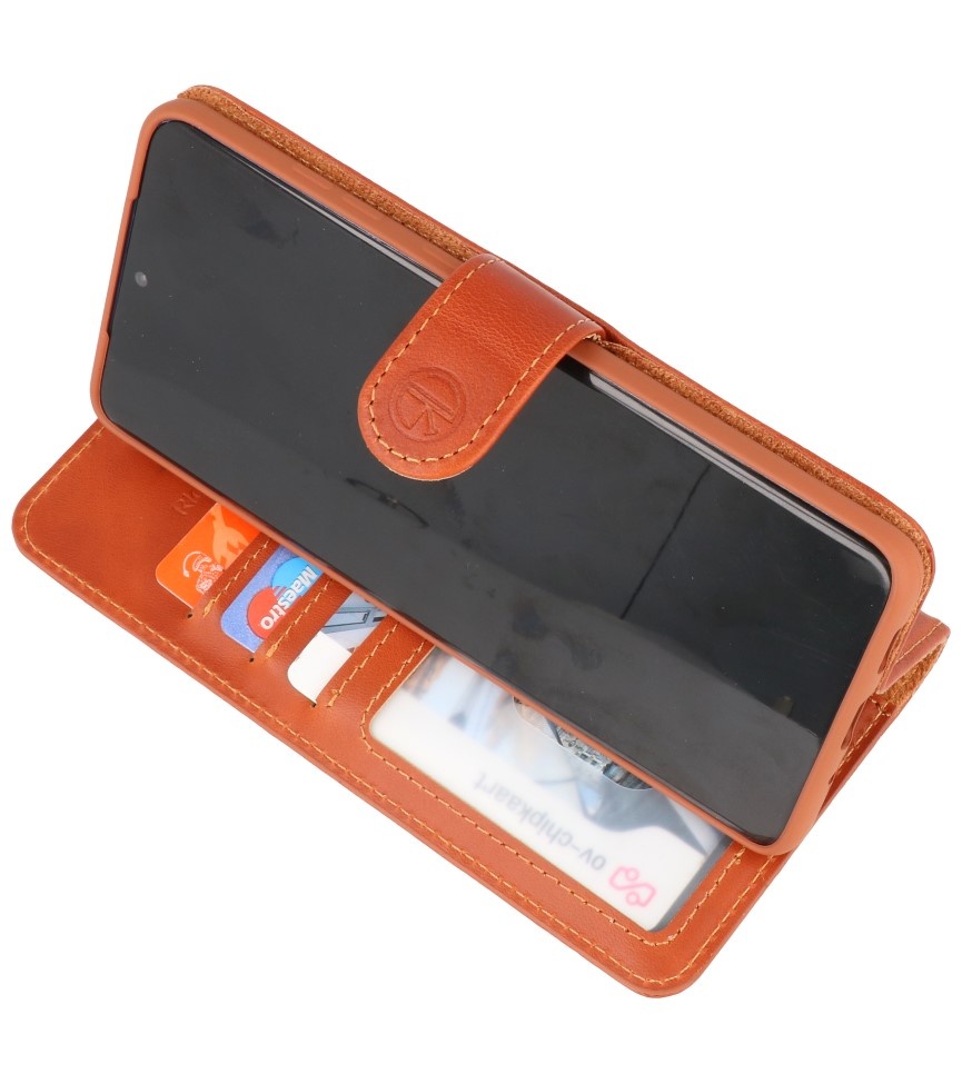 Rico Vitello Funda tipo libro de cuero genuino para Samsung Galaxy 20 Plus Marrón