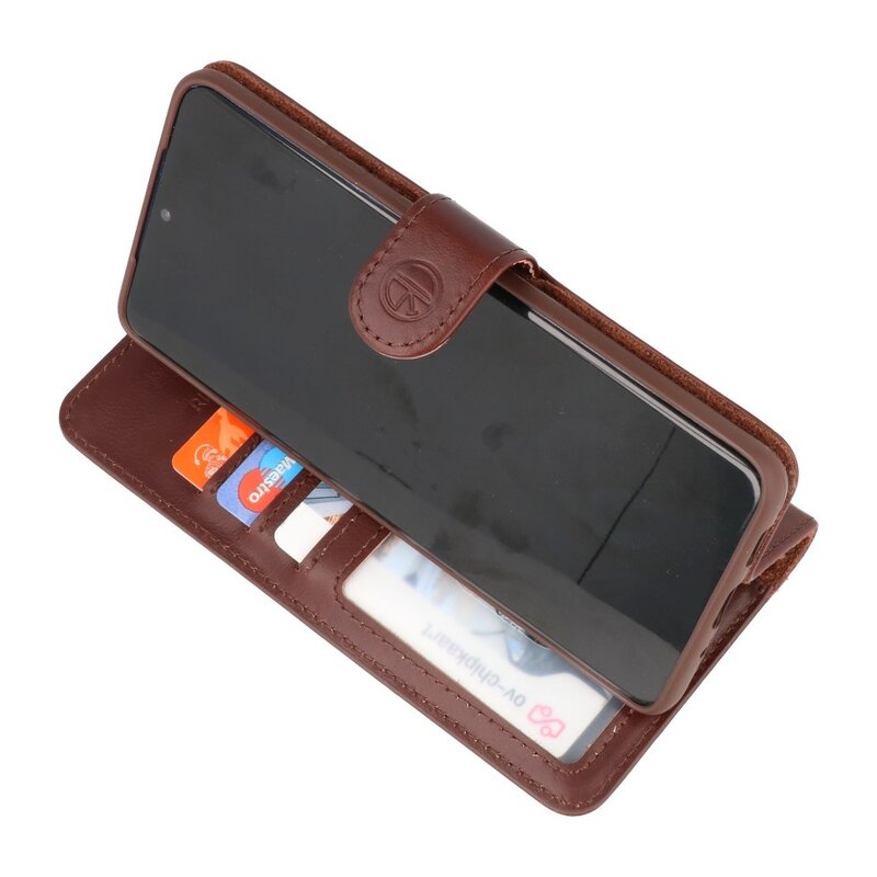 Rico Vitello Funda tipo libro de cuero genuino para Samsung Galaxy 20 Plus Mocca