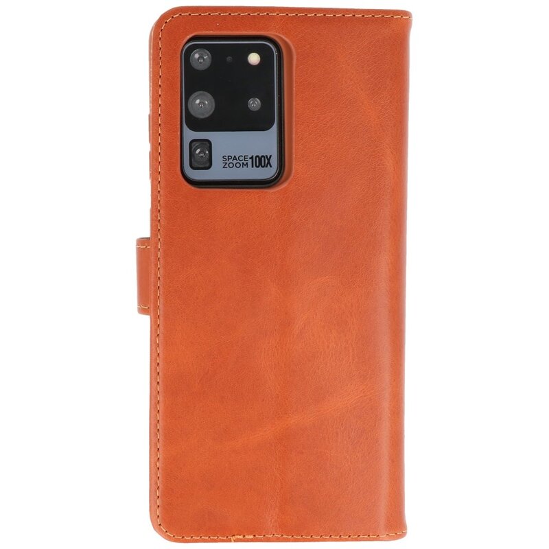 Rico Vitello Funda tipo libro de cuero genuino para Samsung Galaxy 20 Ultra Marrón
