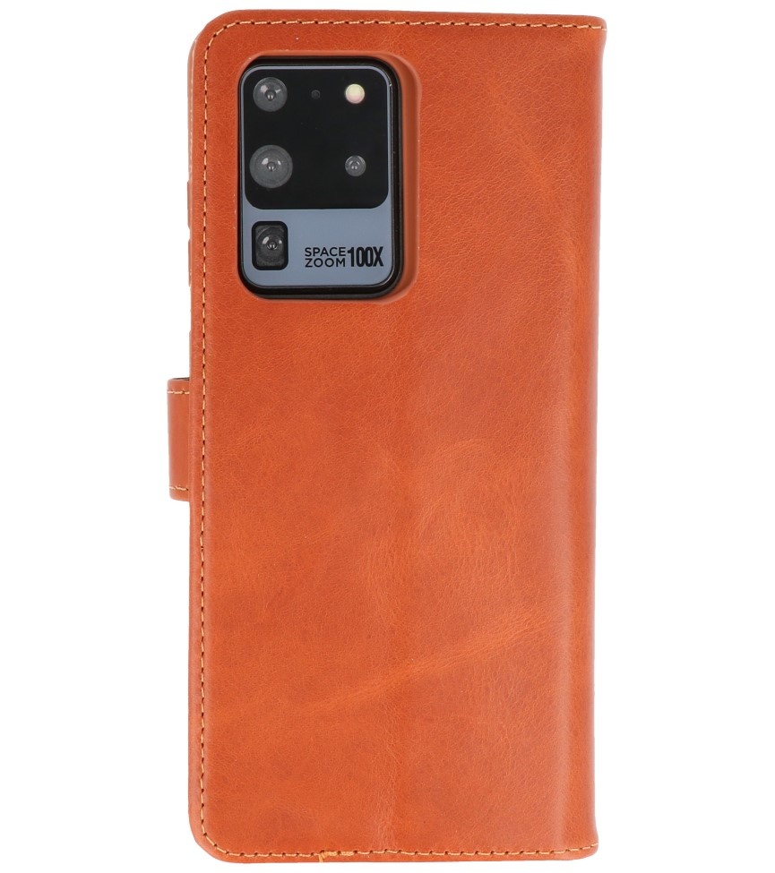 Rico Vitello Genuine Leather Book Type Case for Samsung Galaxy 20 Ultra Brown