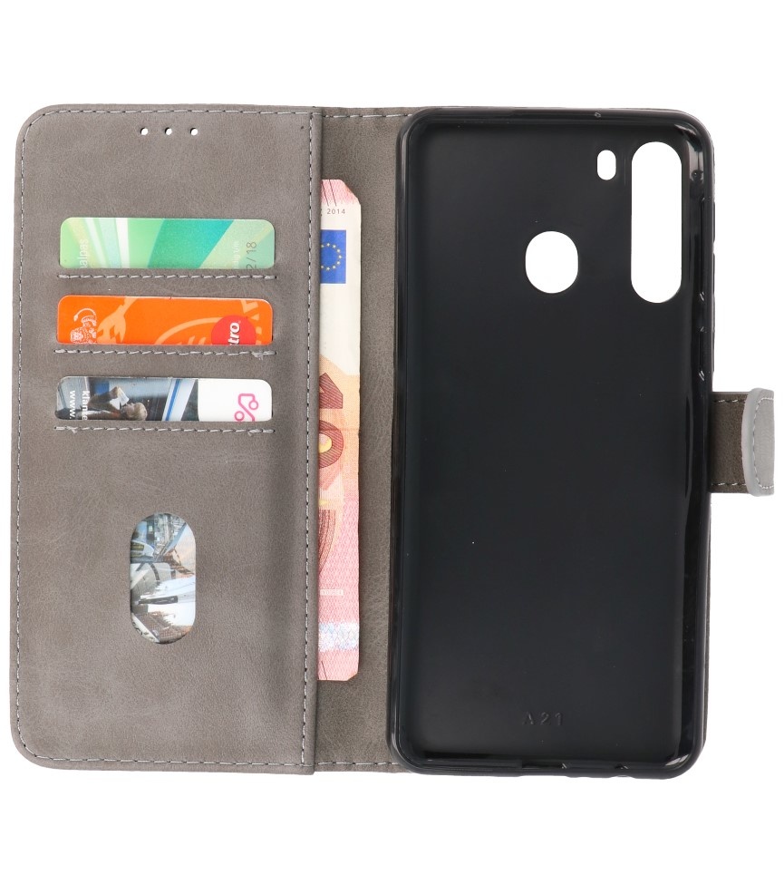 Bookstyle Wallet Cases Hoesje voor Samsung Galaxy A21 Grijs