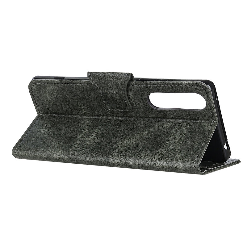 Pull Up PU Leather Bookstyle para Oppo Find X2 Pro Verde oscuro