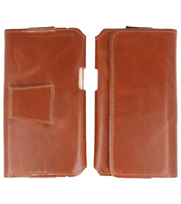 MF Handmade Leather Horizontal Tote Bag Size L Brown