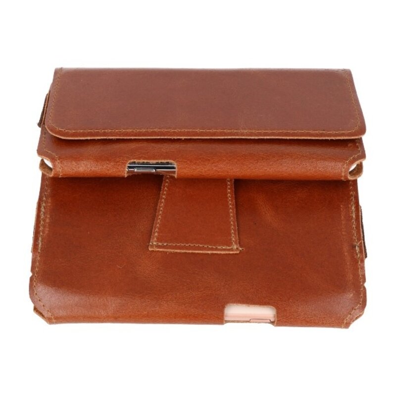 MF Handmade Leather Horizontal Tote Bag Size L Brown