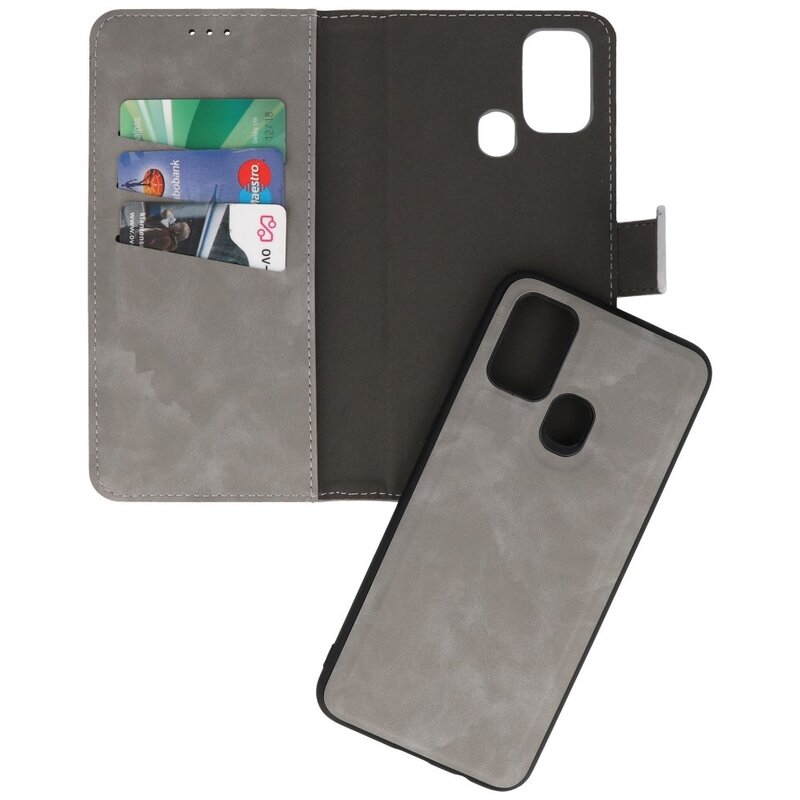 2 in 1 Book Case Cover für Samsung Galaxy M31 Grau