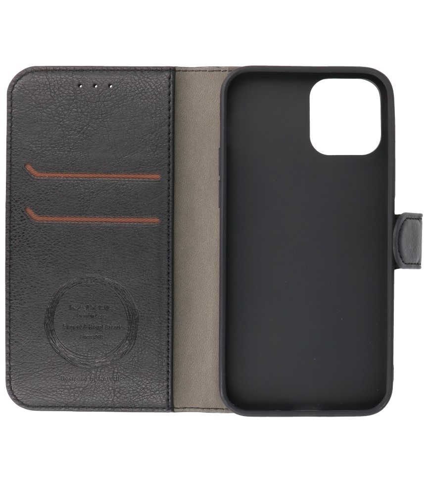 Estuche de lujo tipo billetera para iPhone 12-12 Pro Negro