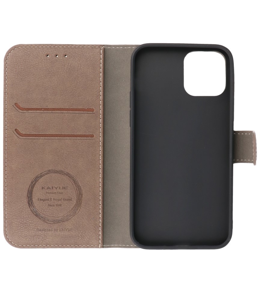 Estuche de lujo tipo billetera para iPhone 12-12 Pro Gris