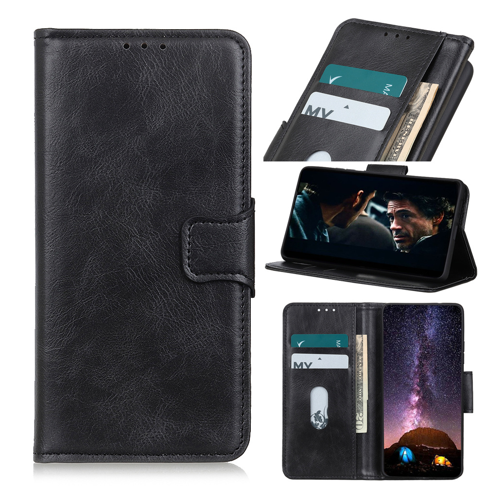 Pull Up PU Leather Bookstyle for Motorola Moto G9 Plus Black